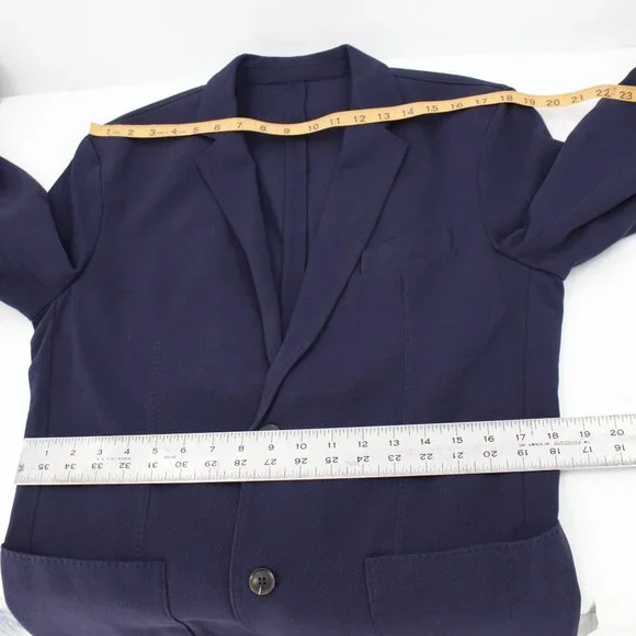 NWT Quince sport coat Mens medium Cotton Pique Knit Blazer Navy patch pockets
